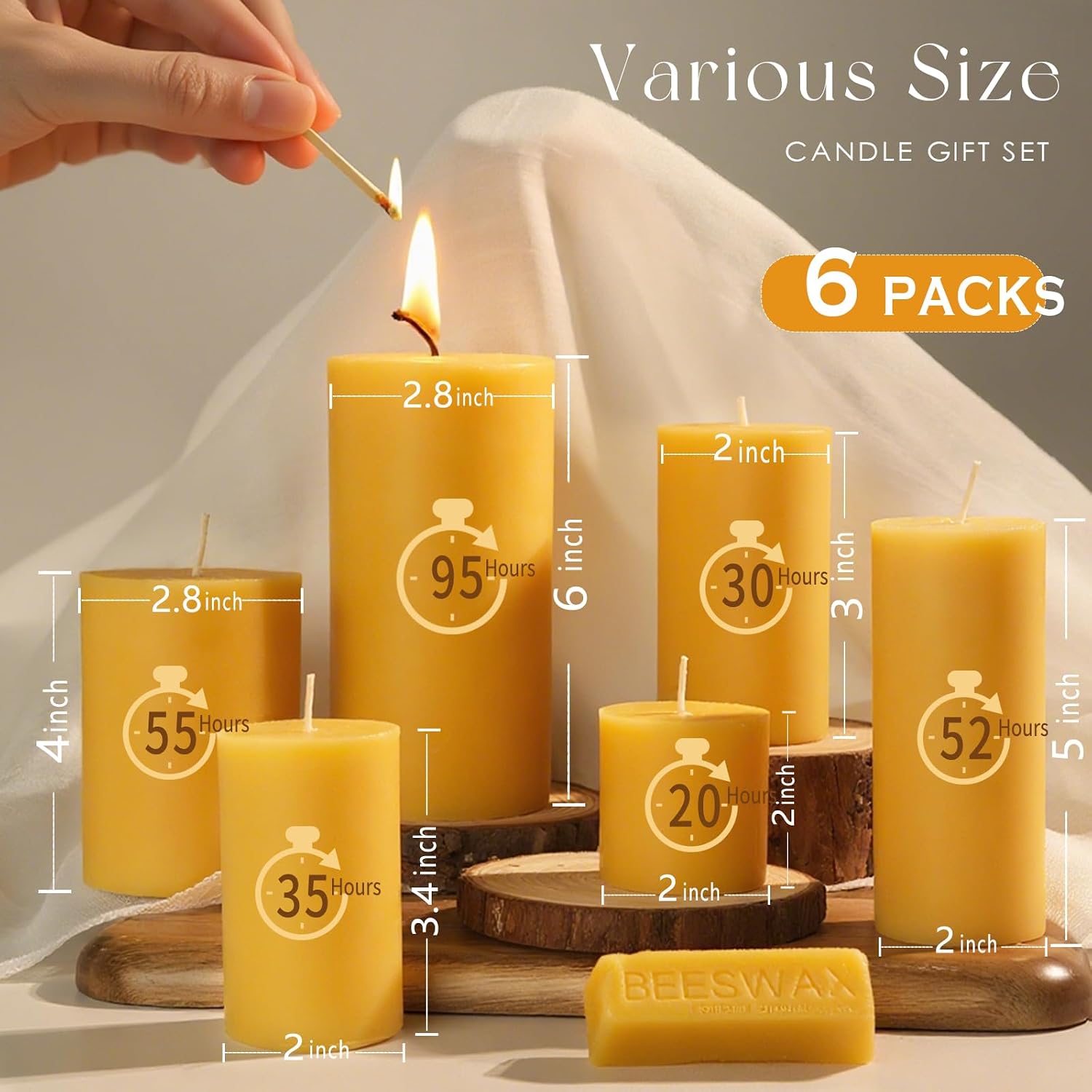 Beeswax Candles Set of 6, Non  - Home Fragrance Non Toxic 评论和价格